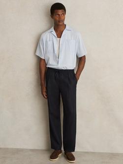 Reiss Barges Linen Drawstring Trousers, Navy