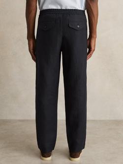 Reiss Barges Linen Drawstring Trousers - view 2, Navy