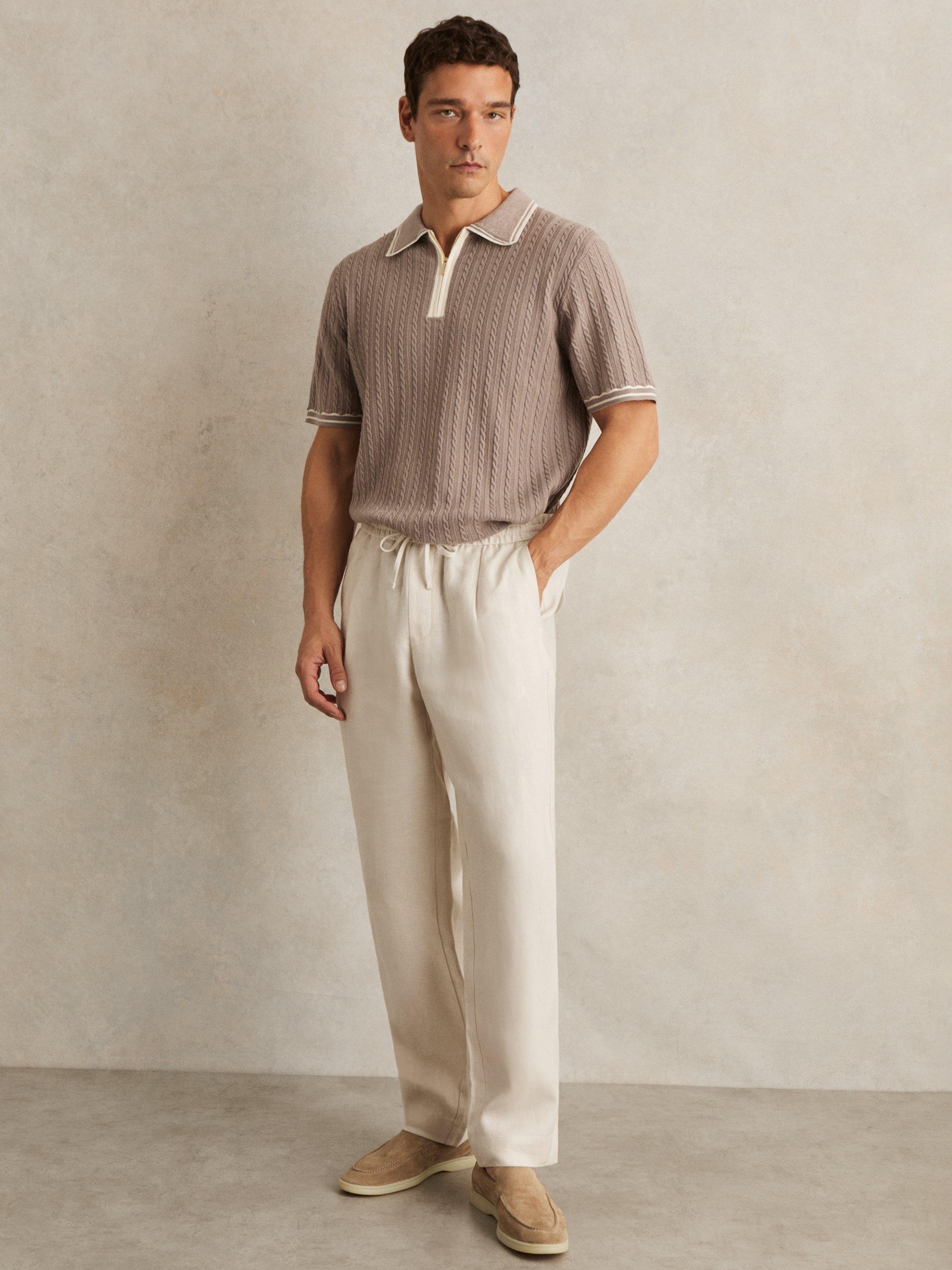 Product image 1 of 5, which shows Reiss Barges Linen Drawstring Trousers, Stone, 32R