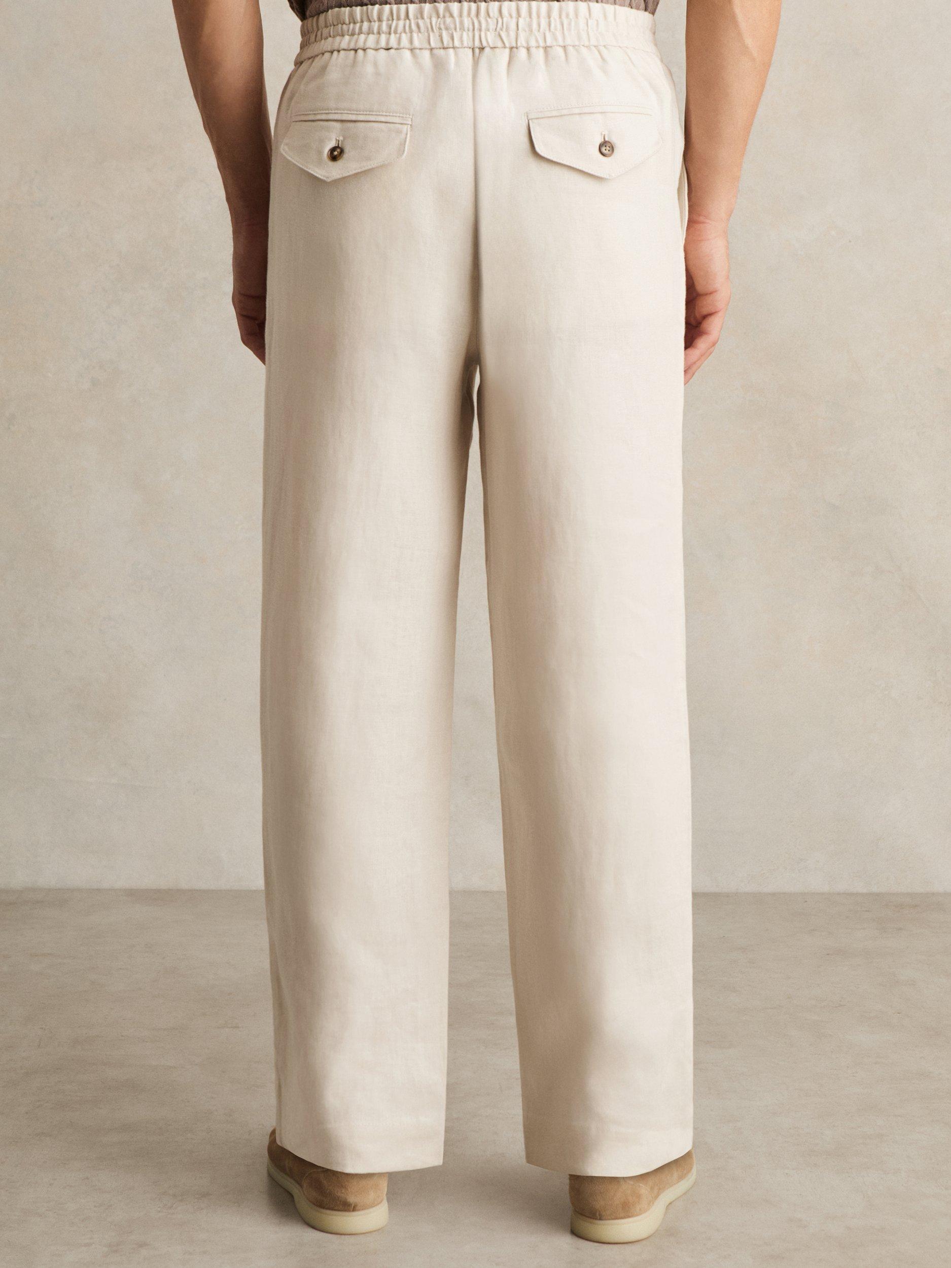 Product image 2 of 5, which shows Reiss Barges Linen Drawstring Trousers, Stone, 32R