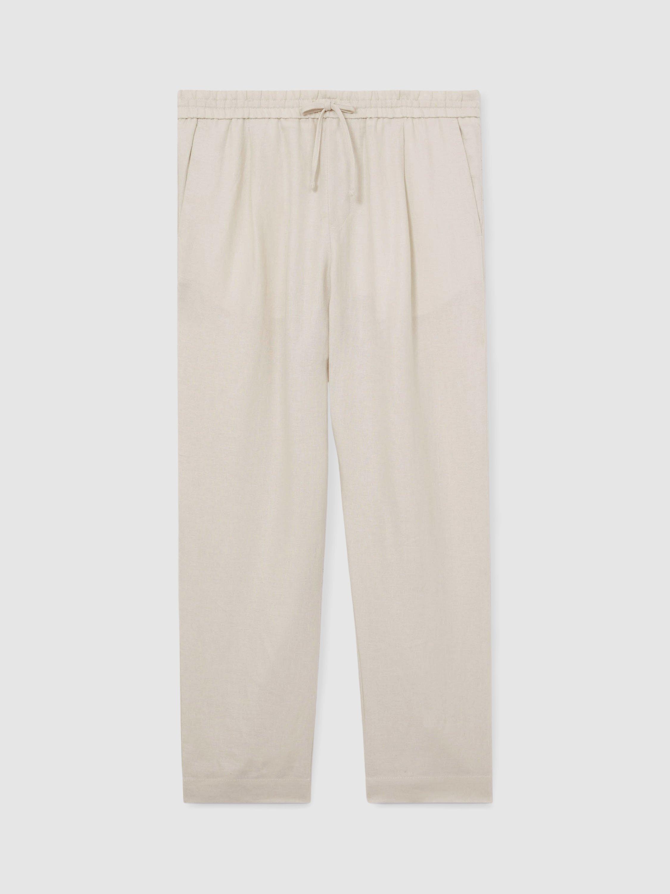 Product image 3 of 5, which shows Reiss Barges Linen Drawstring Trousers, Stone, 32R