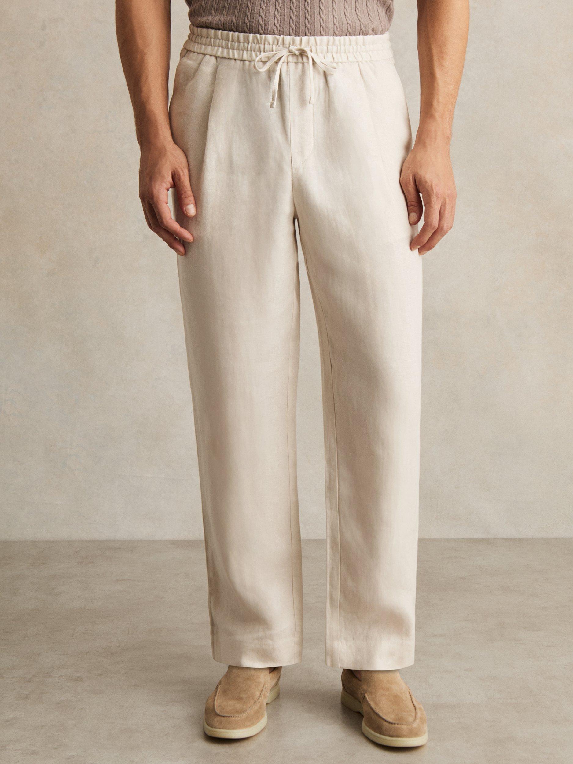 Product image 5 of 5, which shows Reiss Barges Linen Drawstring Trousers, Stone, 32R