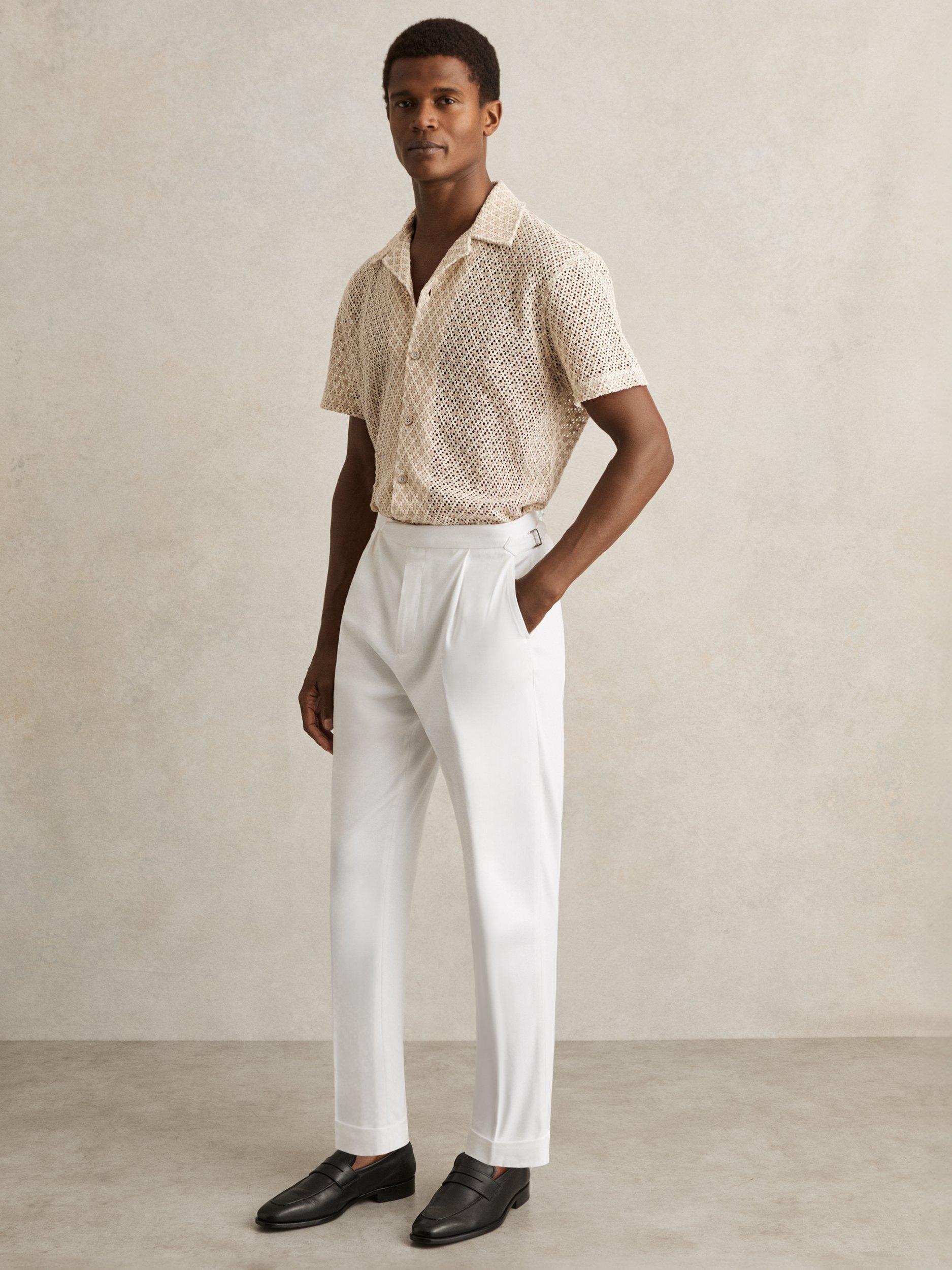 Product image 1 of 5, which shows Reiss Cantwell Cotton Blend Trousers, White, 32