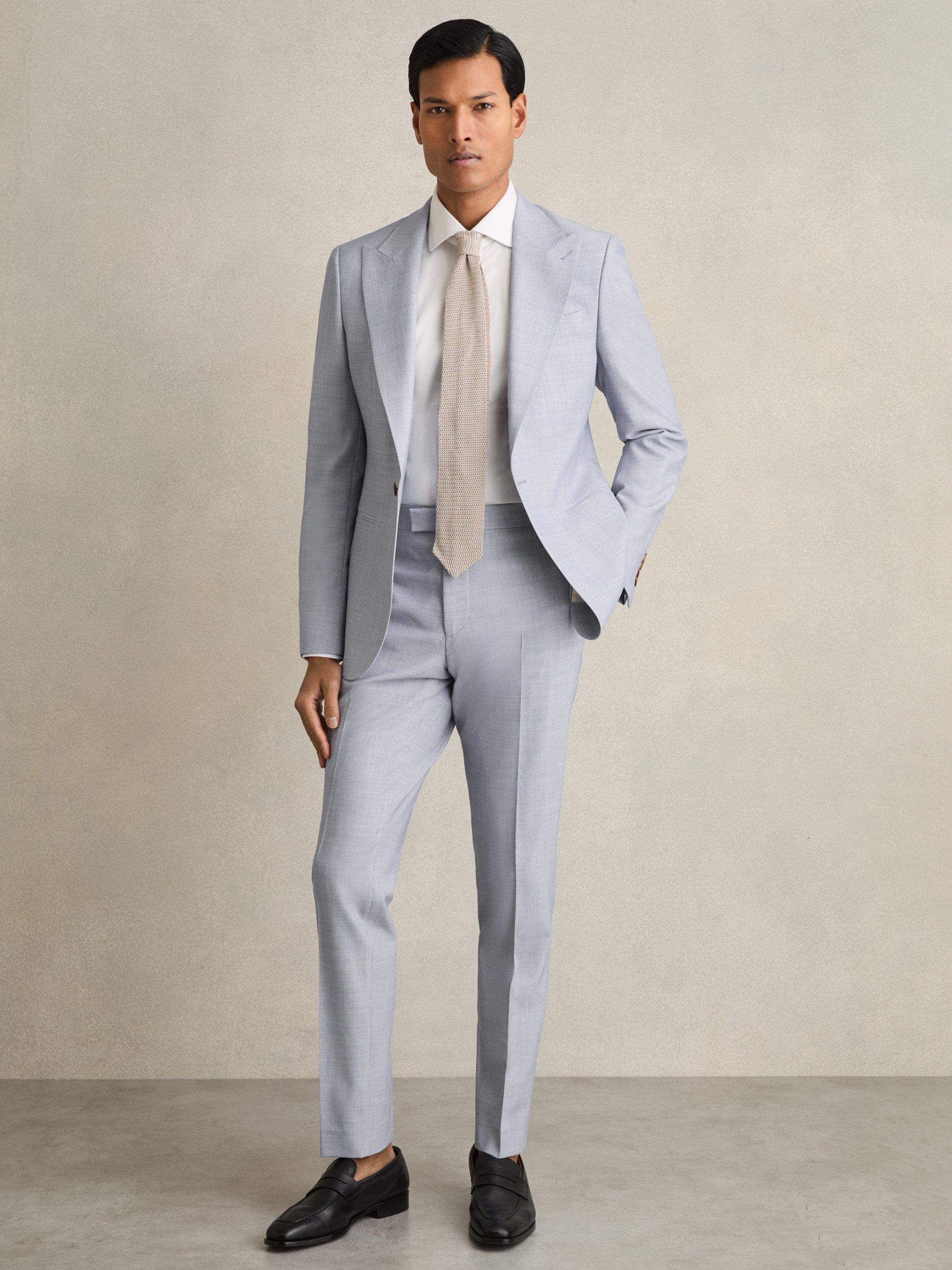Product image 1 of 5, which shows Reiss Belmont Slim Fit Side Adjuster Trousers, Light Blue, 30R