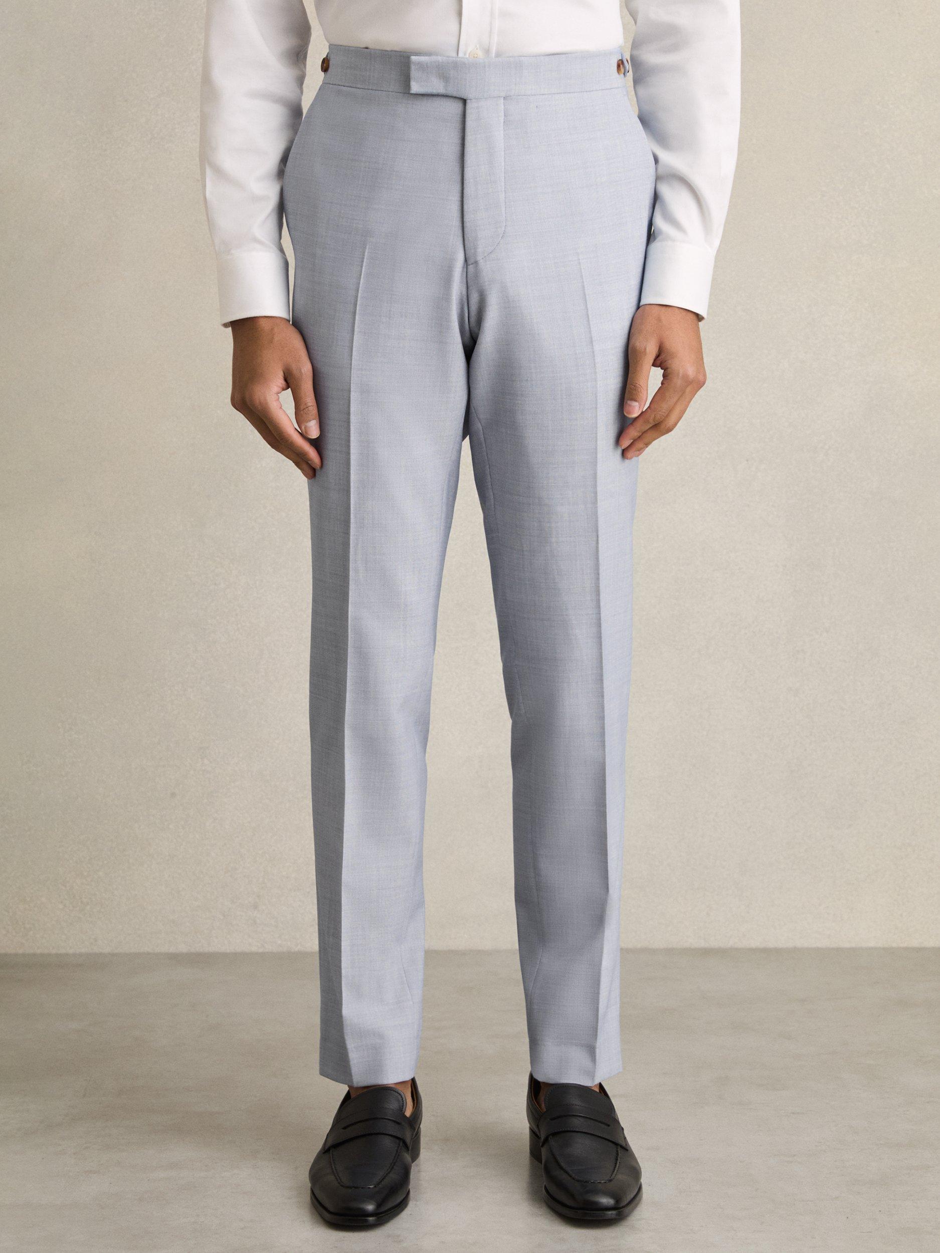 Product image 4 of 5, which shows Reiss Belmont Slim Fit Side Adjuster Trousers, Light Blue, 30R