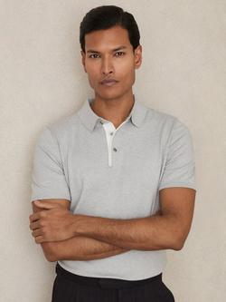 Reiss Finch Cotton Blend Contrast Placket Polo Shirt, Washed Sage Green