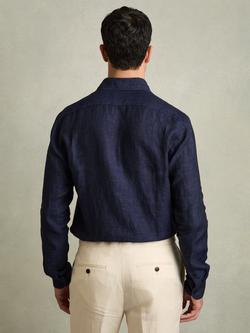 Reiss Ruban Linen Button-Through Shirt - view 2, Navy