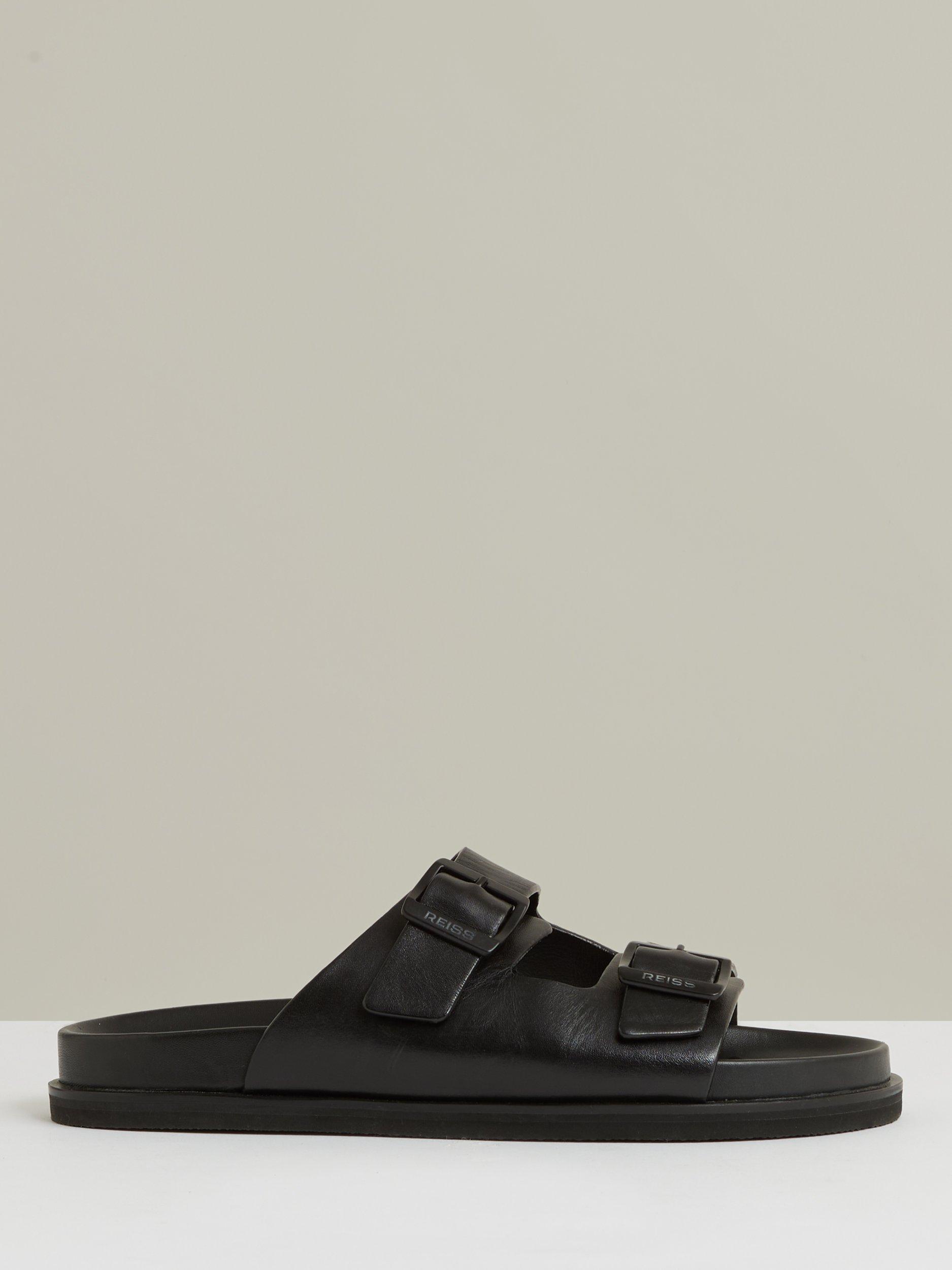 Reiss Philip Leather Double Strap Sandals, Black