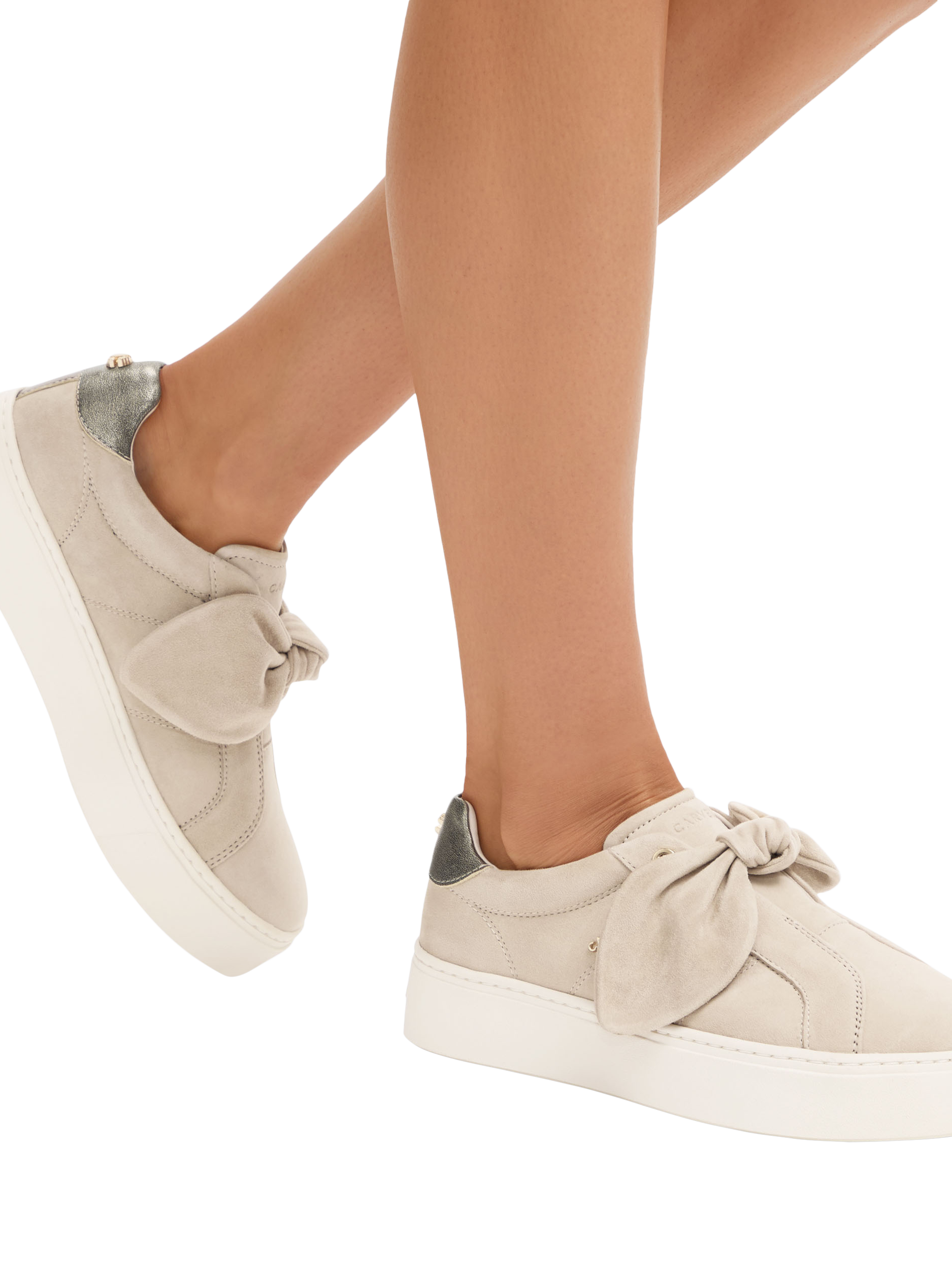 Product image 2 of 4, which shows Carvela Chiara Bow Suede Slip-On Sneakers, Beige, 3