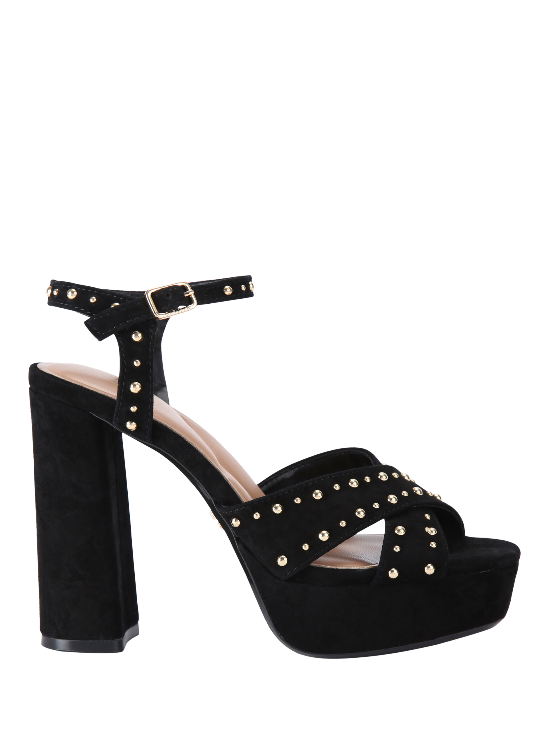 Product image 1 of 4, which shows Carvela Cinzia Suede Studded Open Toe Platform Sandals, Black, 3