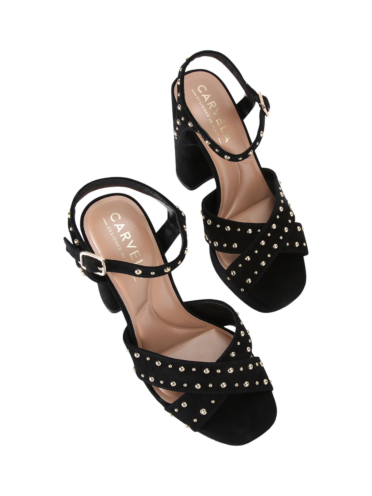 Product image 3 of 4, which shows Carvela Cinzia Suede Studded Open Toe Platform Sandals, Black, 3