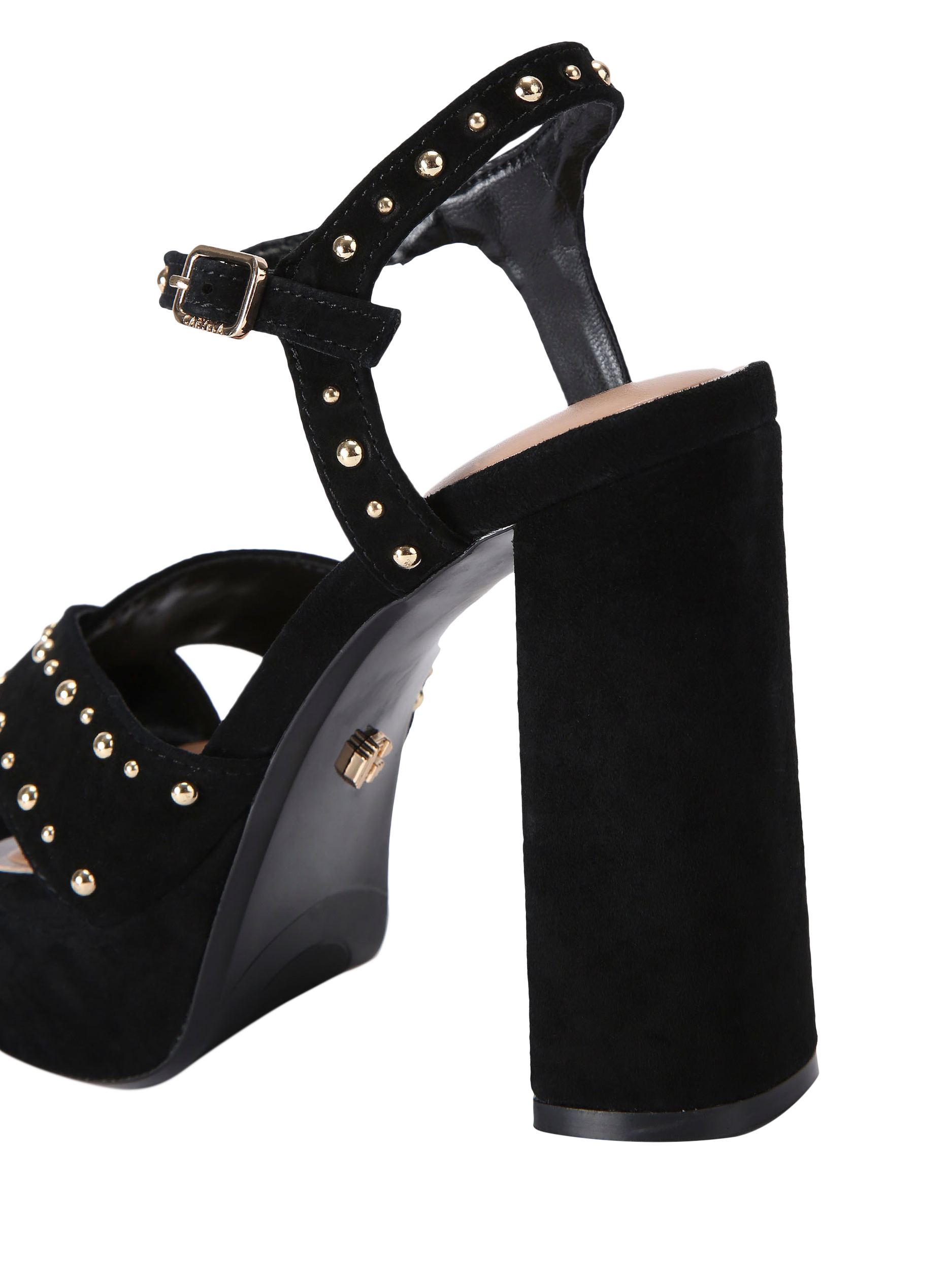 Product image 4 of 4, which shows Carvela Cinzia Suede Studded Open Toe Platform Sandals, Black, 3
