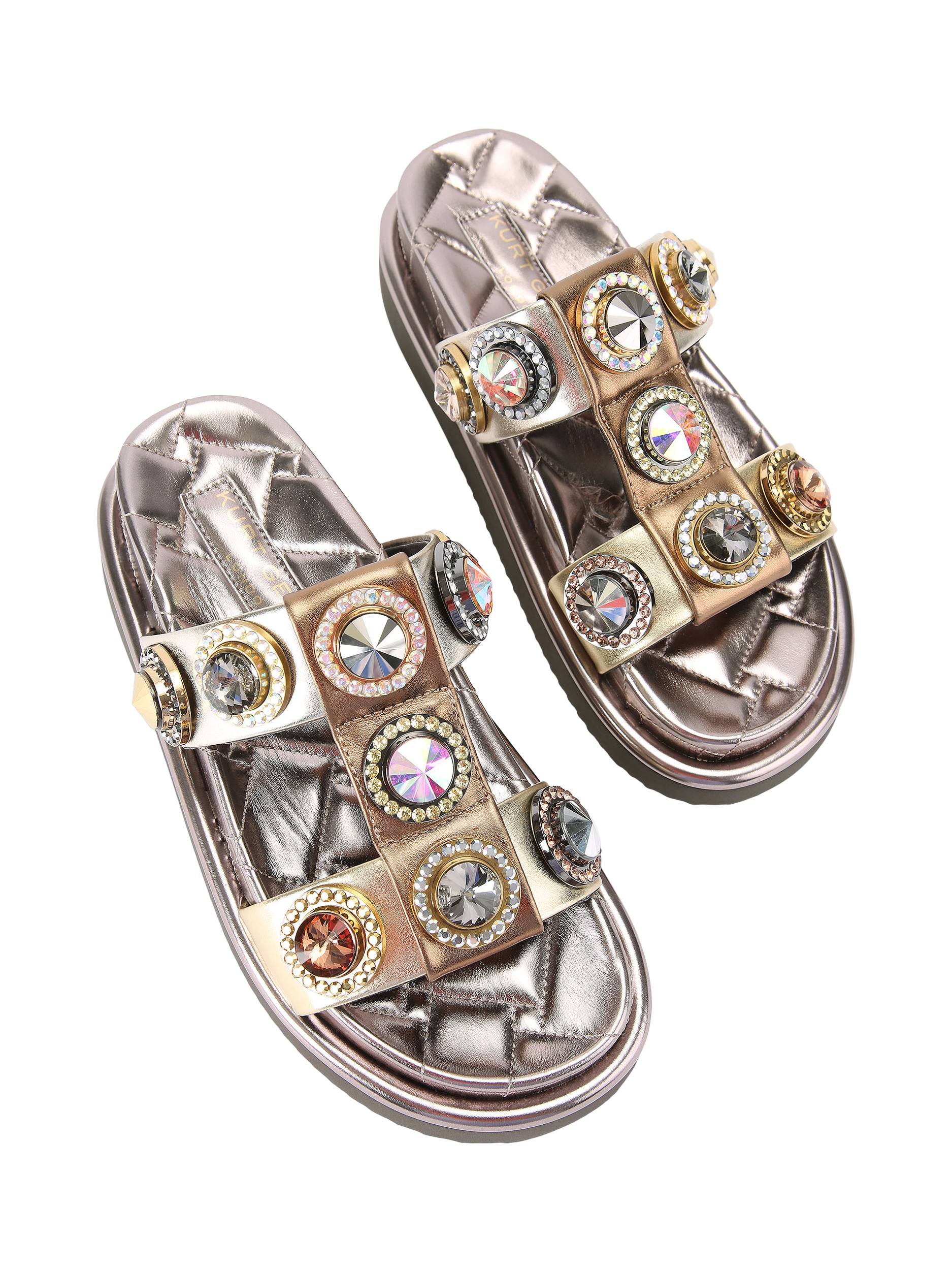 Product image 3 of 5, which shows Kurt Geiger London Orson Crystal Leather Slider Sandals, Gold, 3