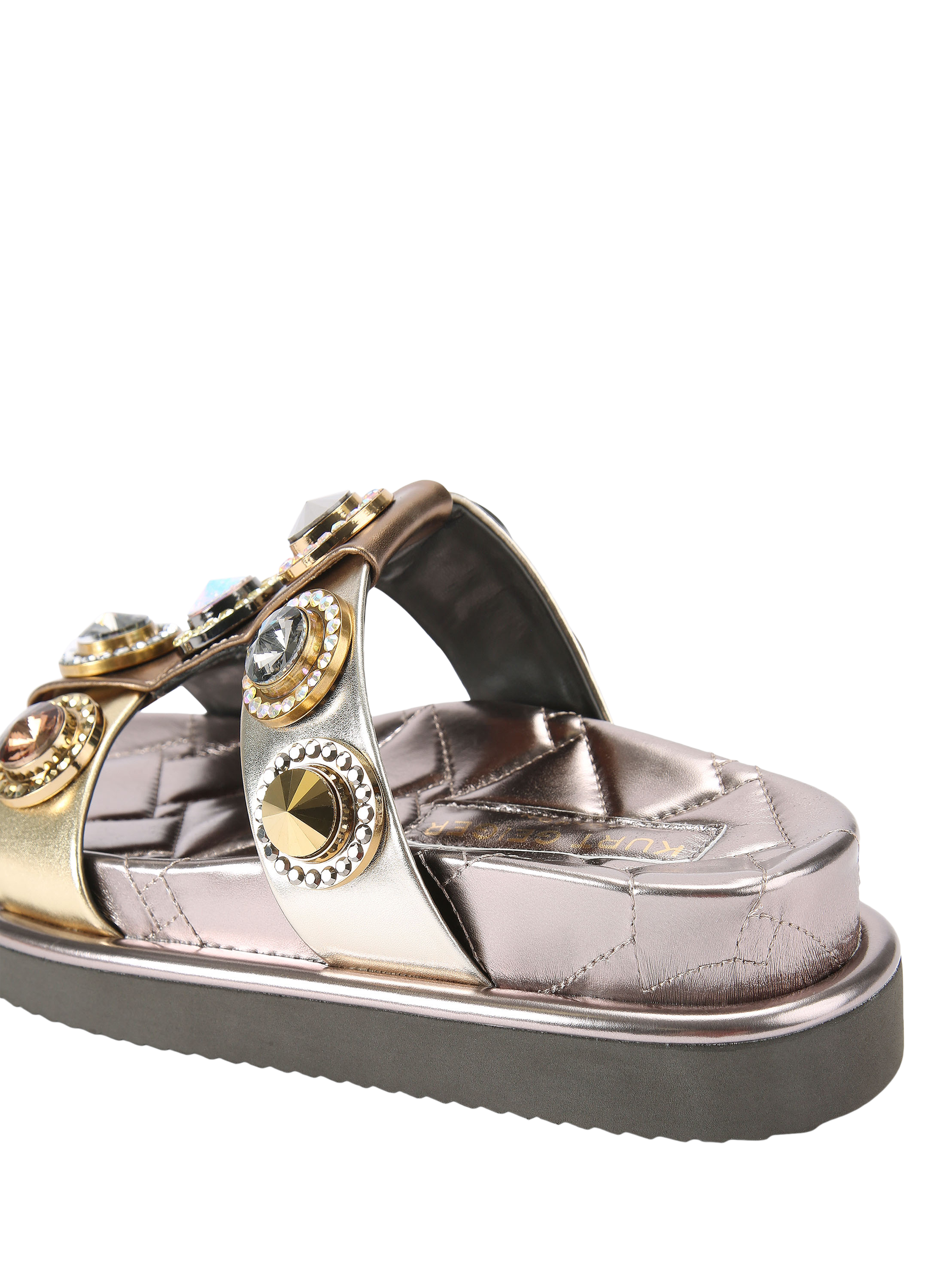 Product image 4 of 5, which shows Kurt Geiger London Orson Crystal Leather Slider Sandals, Gold, 3