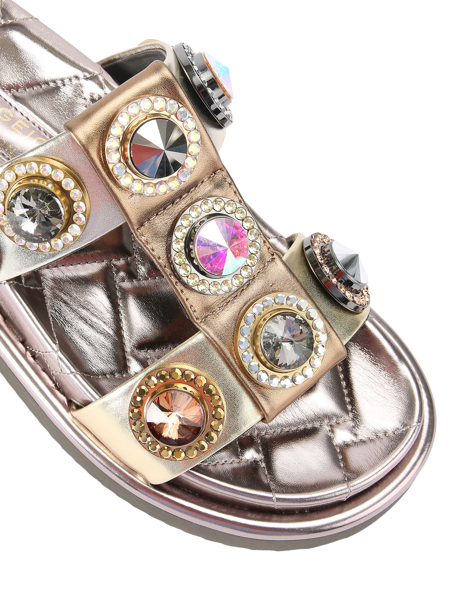 Product image 5 of 5, which shows Kurt Geiger London Orson Crystal Leather Slider Sandals, Gold, 3