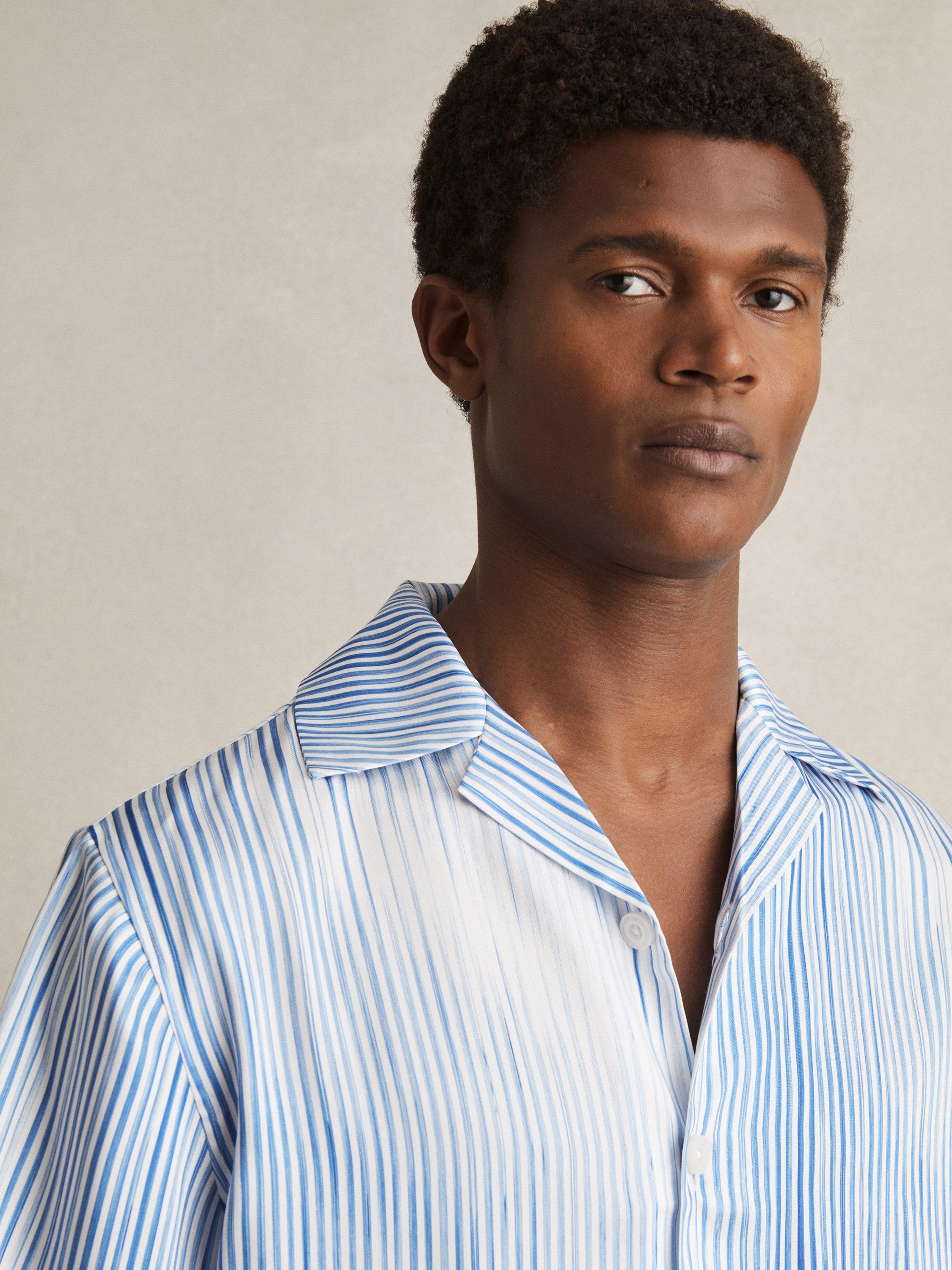 Product image 4 of 4, which shows Reiss Mendosa Regular Fit Stripe Shirt, Blue/Multi, S