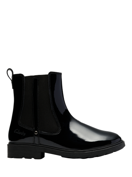Clarks Kids' Astrol Orin K Leather Chelsea Boots, Black Patent, Black Patent