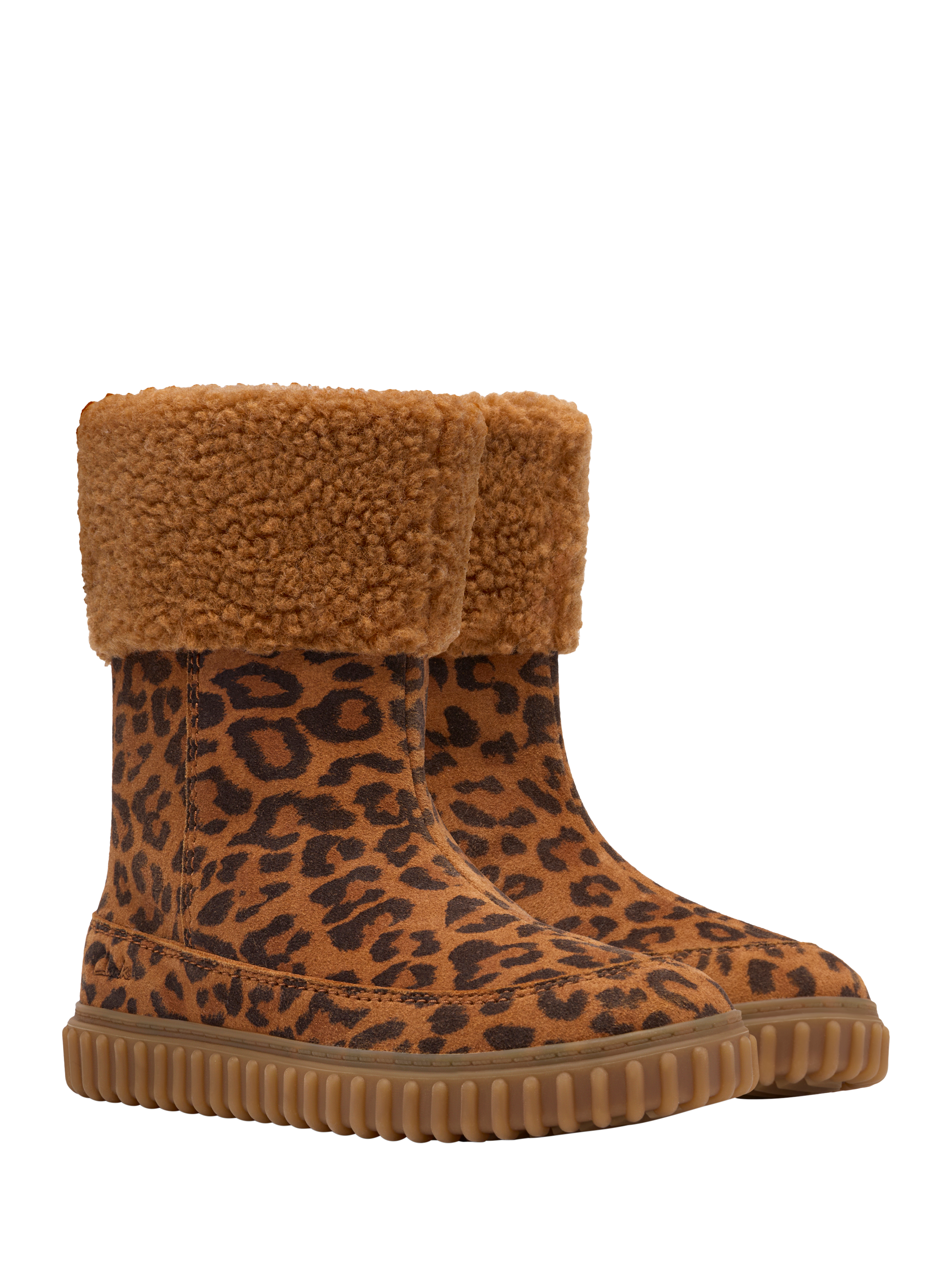 Product image 4 of 6, which shows Clarks Kids' Cove Snuggle K Suede Boots, Leopard Print, 7 F Jnr
