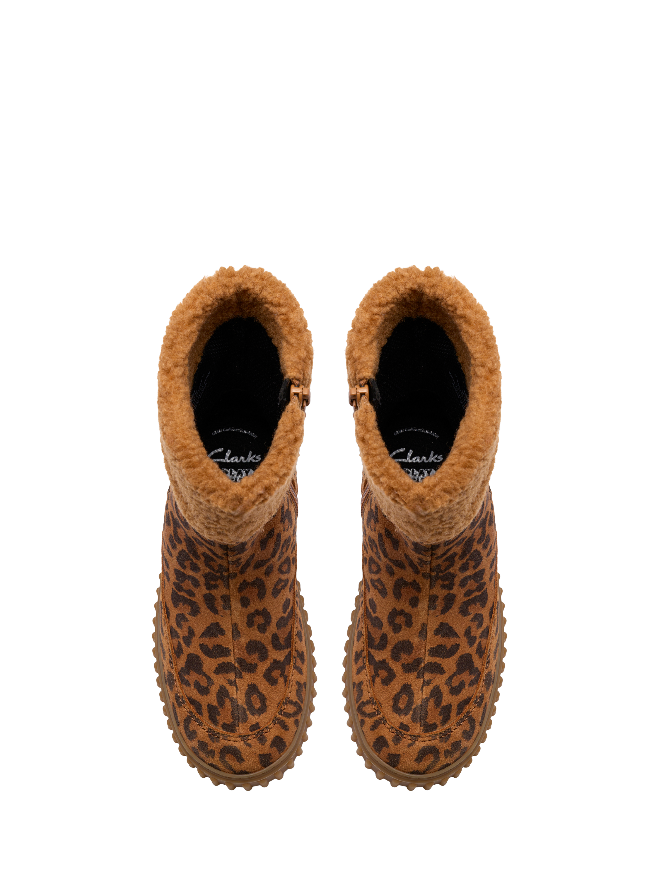 Product image 6 of 6, which shows Clarks Kids' Cove Snuggle K Suede Boots, Leopard Print, 7 F Jnr