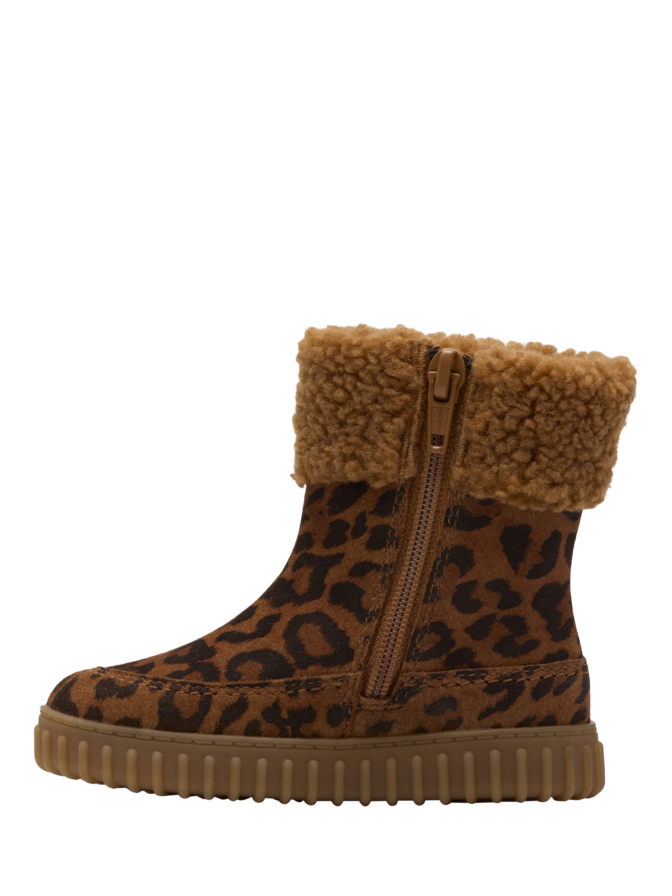 Product image 2 of 6, which shows Clarks Kids' Cove Snuggle T Suede Boots, Leopard Print, 4 F Jnr