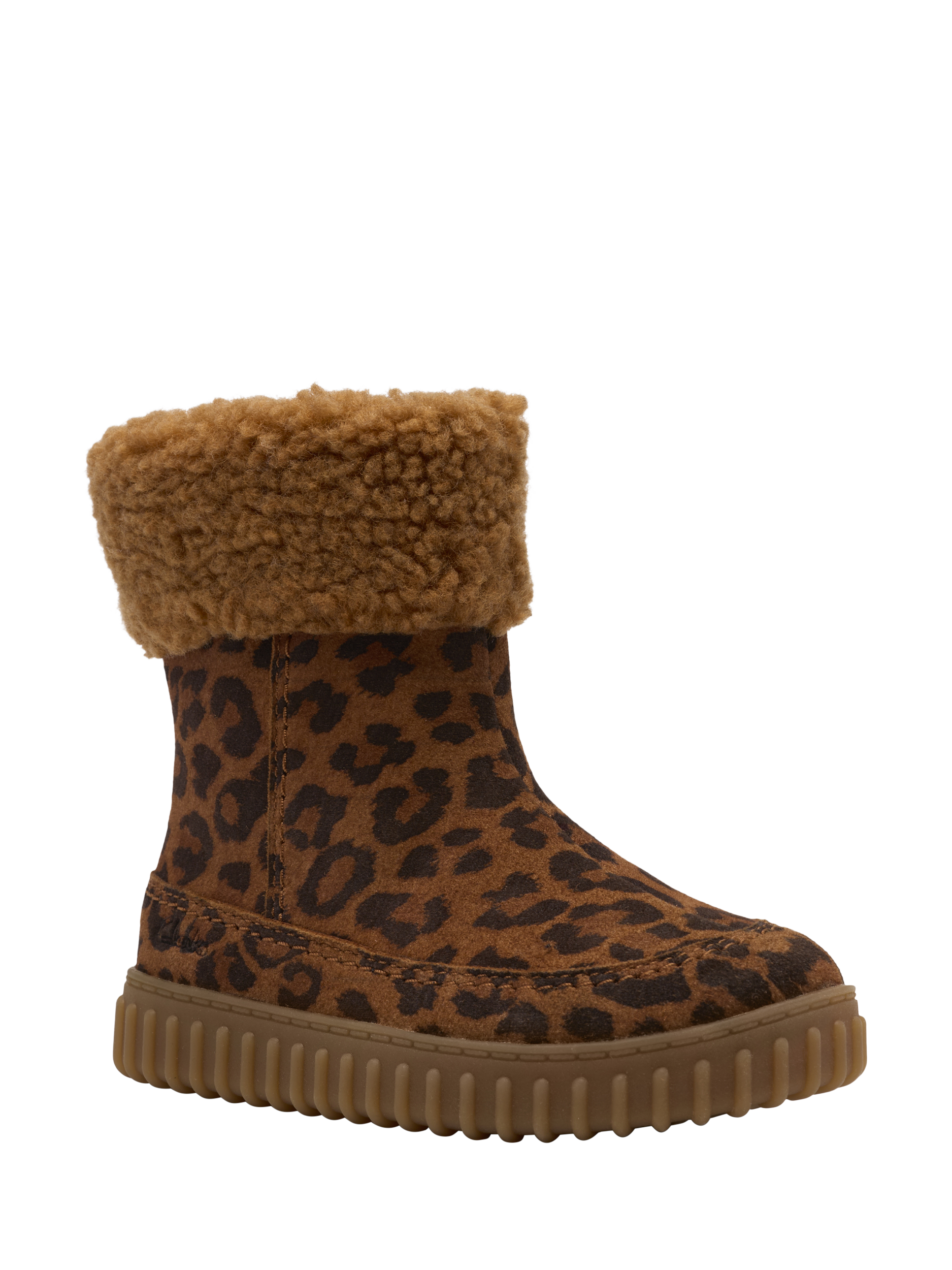 Product image 4 of 6, which shows Clarks Kids' Cove Snuggle T Suede Boots, Leopard Print, 4 F Jnr
