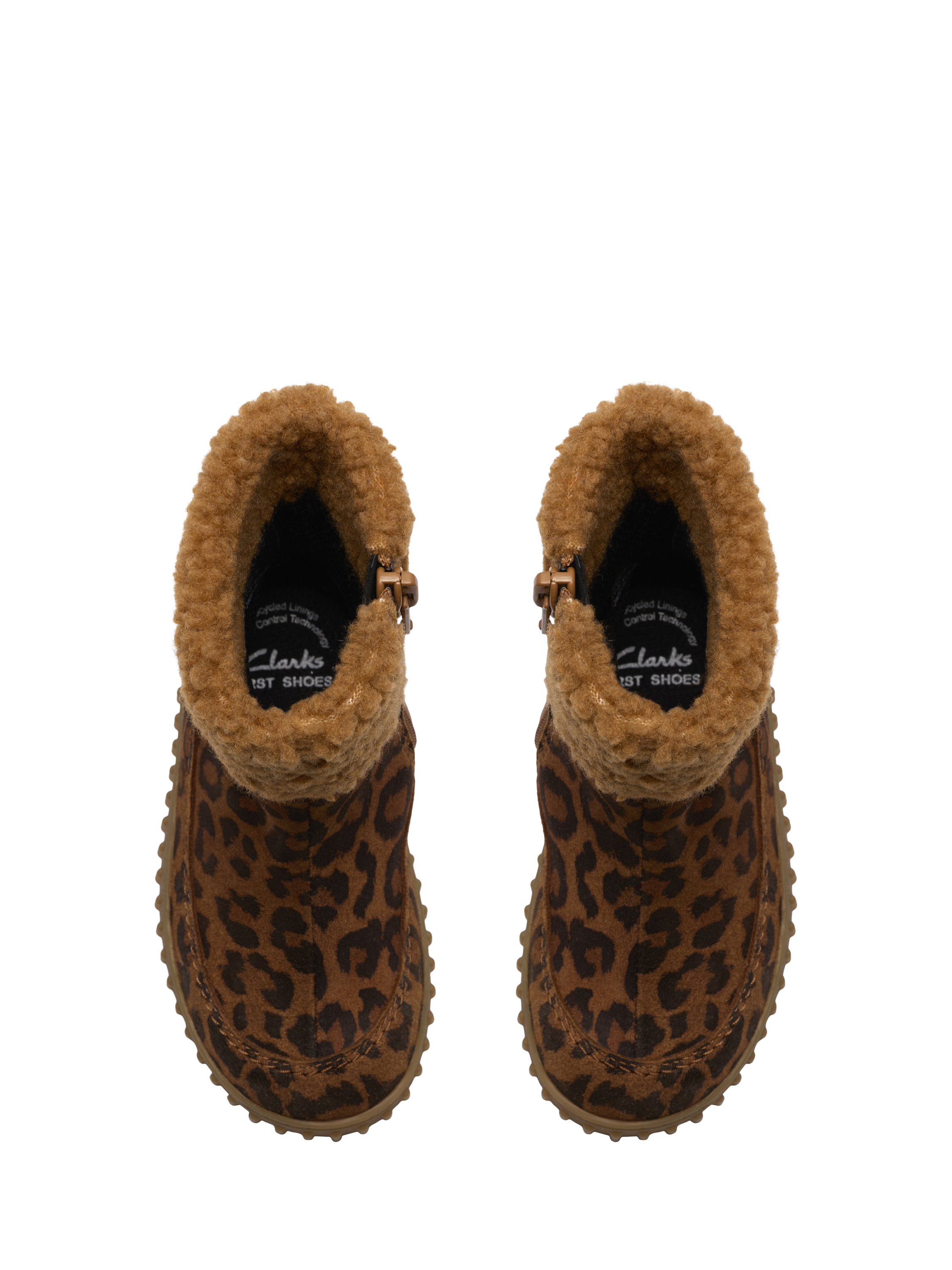 Product image 6 of 6, which shows Clarks Kids' Cove Snuggle T Suede Boots, Leopard Print, 4 F Jnr