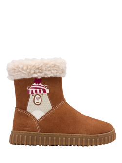 Clarks Kids' Cove Warm T Suede Bear Boots, Tan, Tan