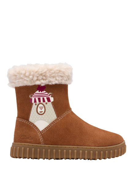 Clarks Kids' Cove Warm T Suede Bear Boots, Tan, Tan