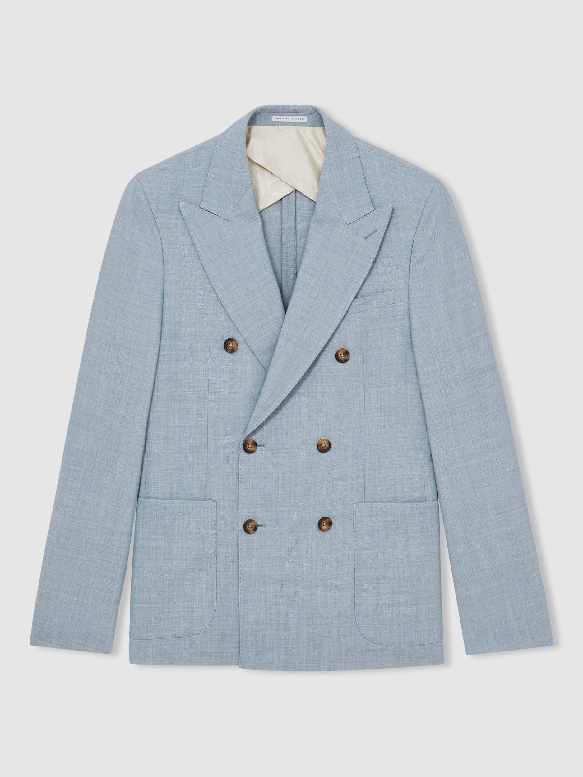 Product image 3 of 5, which shows Reiss Belmont Double breasted Slim Fit Suit Jacket, Light Blue, 38