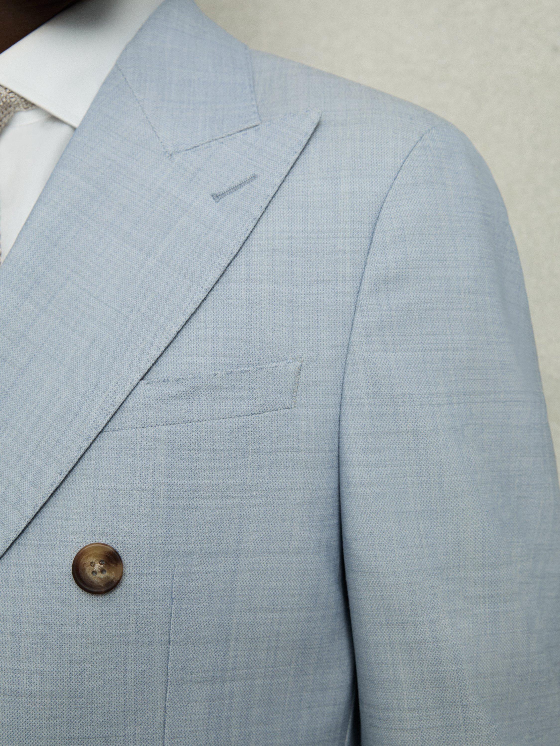 Product image 5 of 5, which shows Reiss Belmont Double breasted Slim Fit Suit Jacket, Light Blue, 38