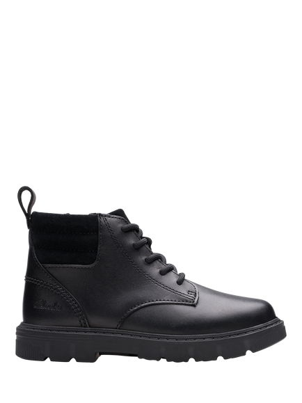 Clarks Kids' Lorcam Trail Leather Lace Up Boots, Black Leather