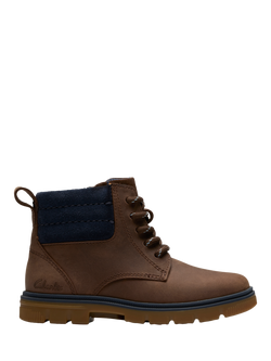 Clarks Kids' Lorcam Trail Leather Lace Up Boots, Dark Brown