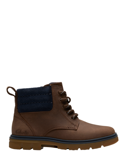 Clarks Kids' Lorcam Trail Leather Lace Up Boots, Dark Brown