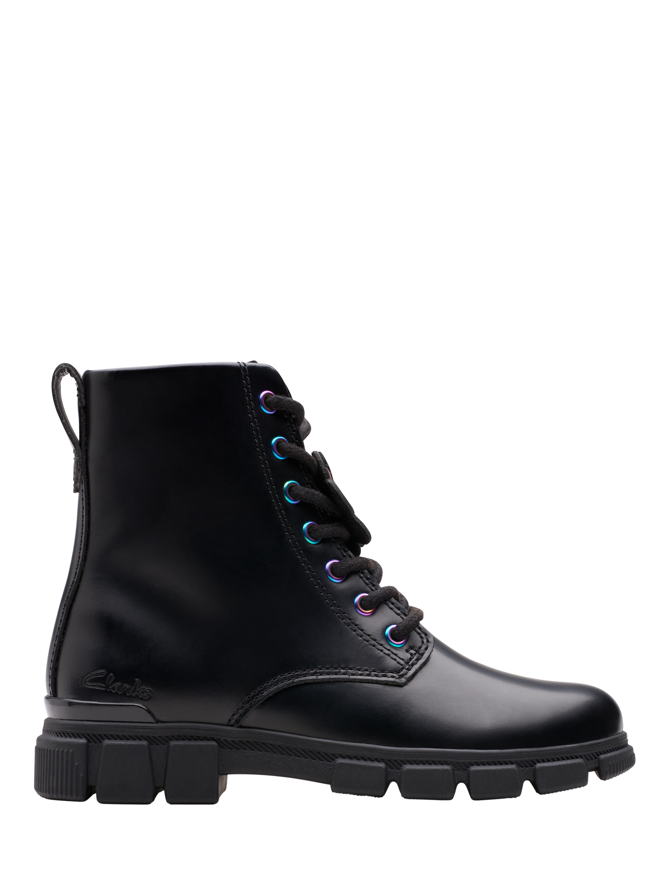 Product image 1 of 7, which shows Clarks Kids' Evyn Top Leather Lace-Up Boots, Black, 10 F Jnr