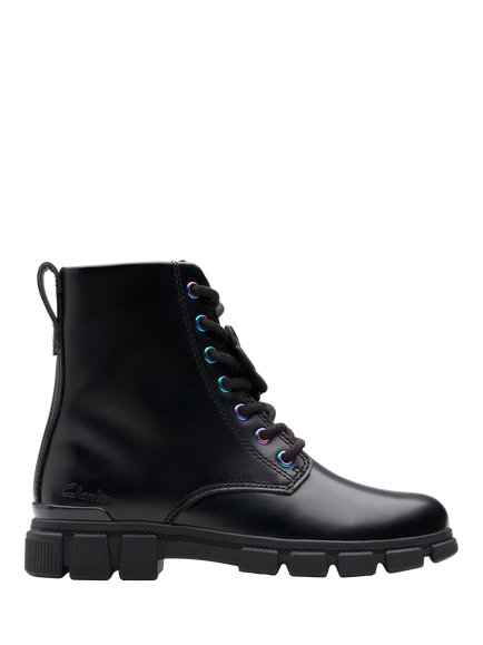 Clarks Kids' Evyn Top Leather Lace-Up Boots, Black, Black