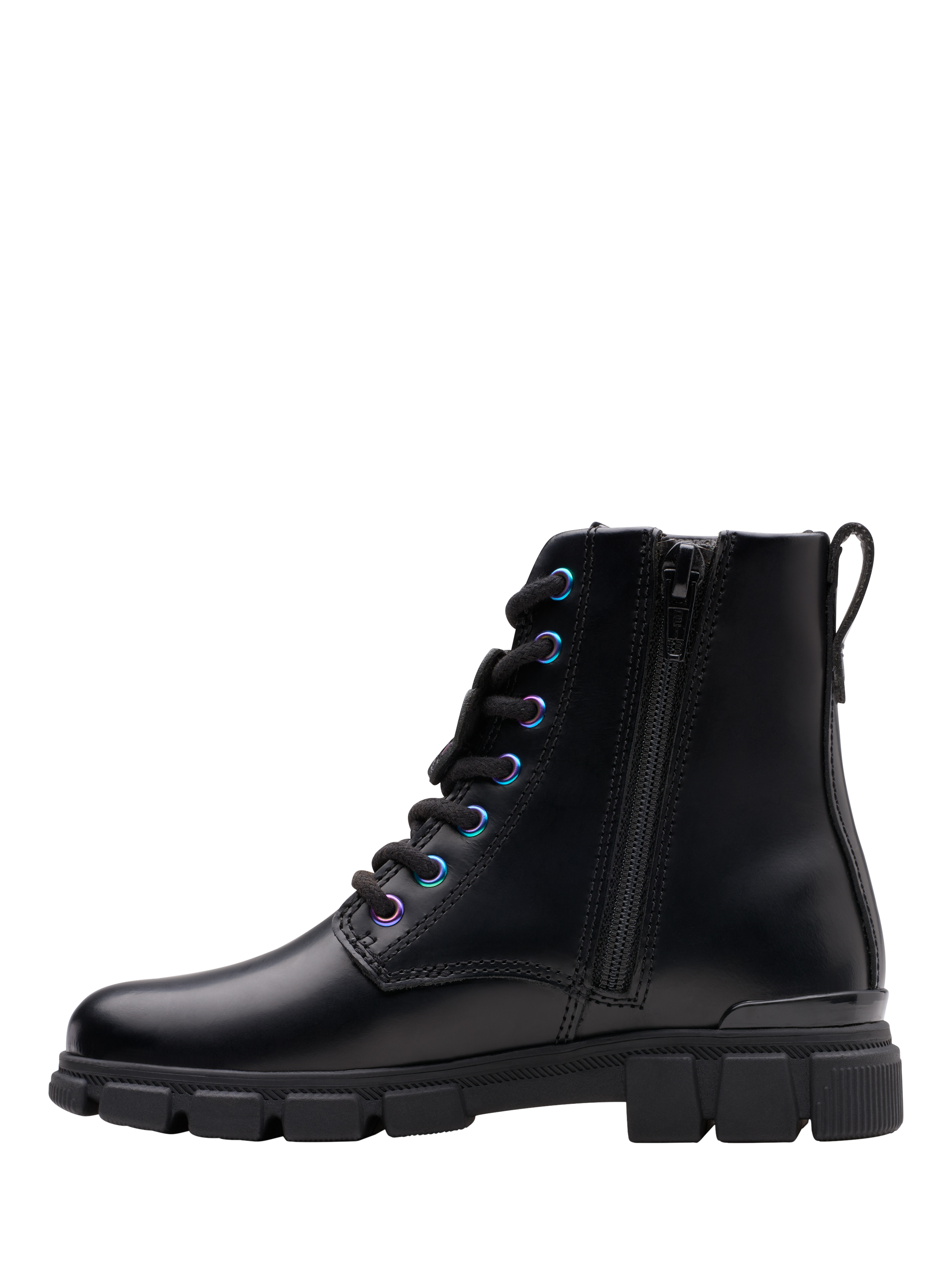 Product image 2 of 7, which shows Clarks Kids' Evyn Top Leather Lace-Up Boots, Black, 10 F Jnr