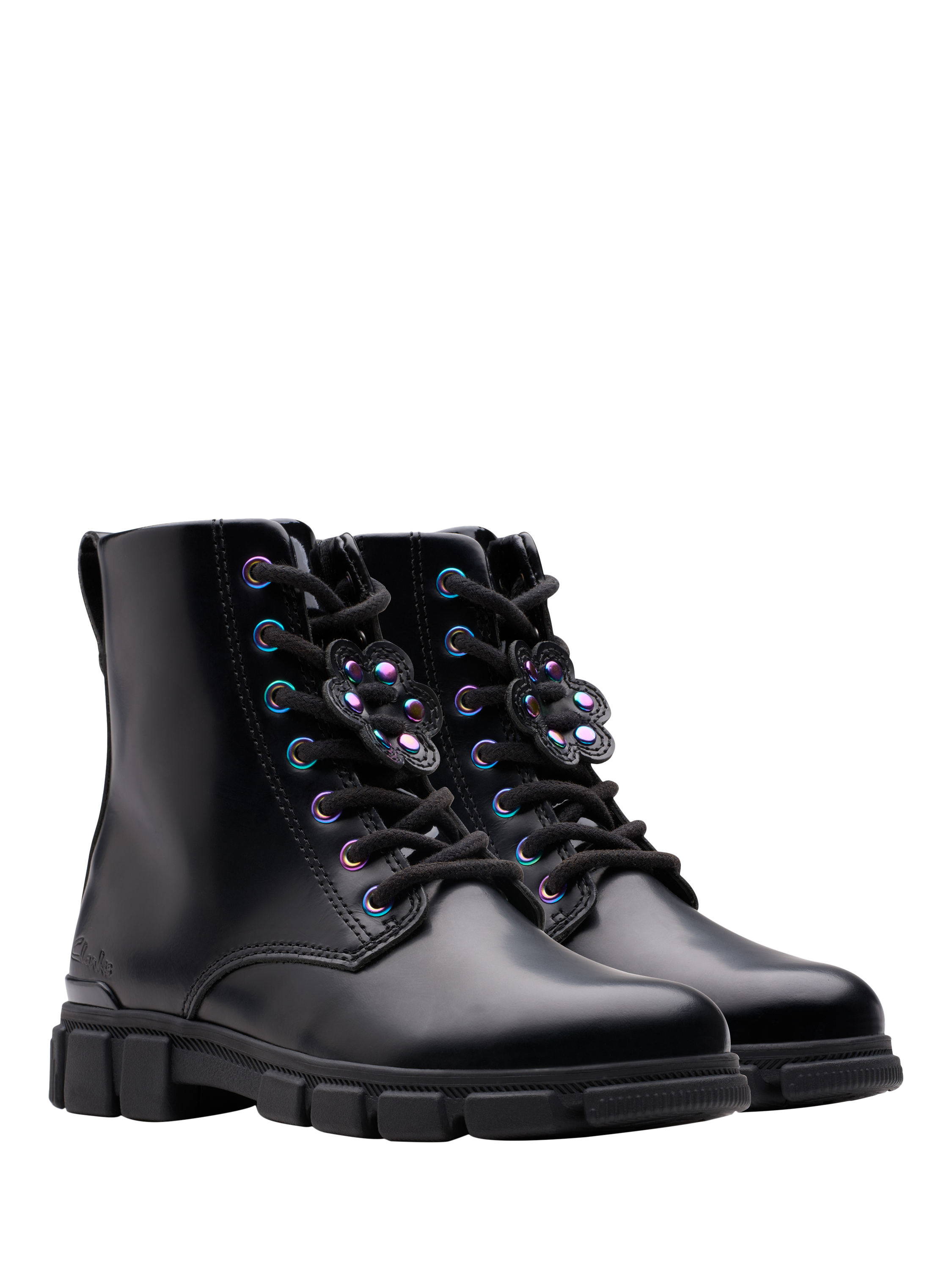Product image 4 of 7, which shows Clarks Kids' Evyn Top Leather Lace-Up Boots, Black, 10 F Jnr