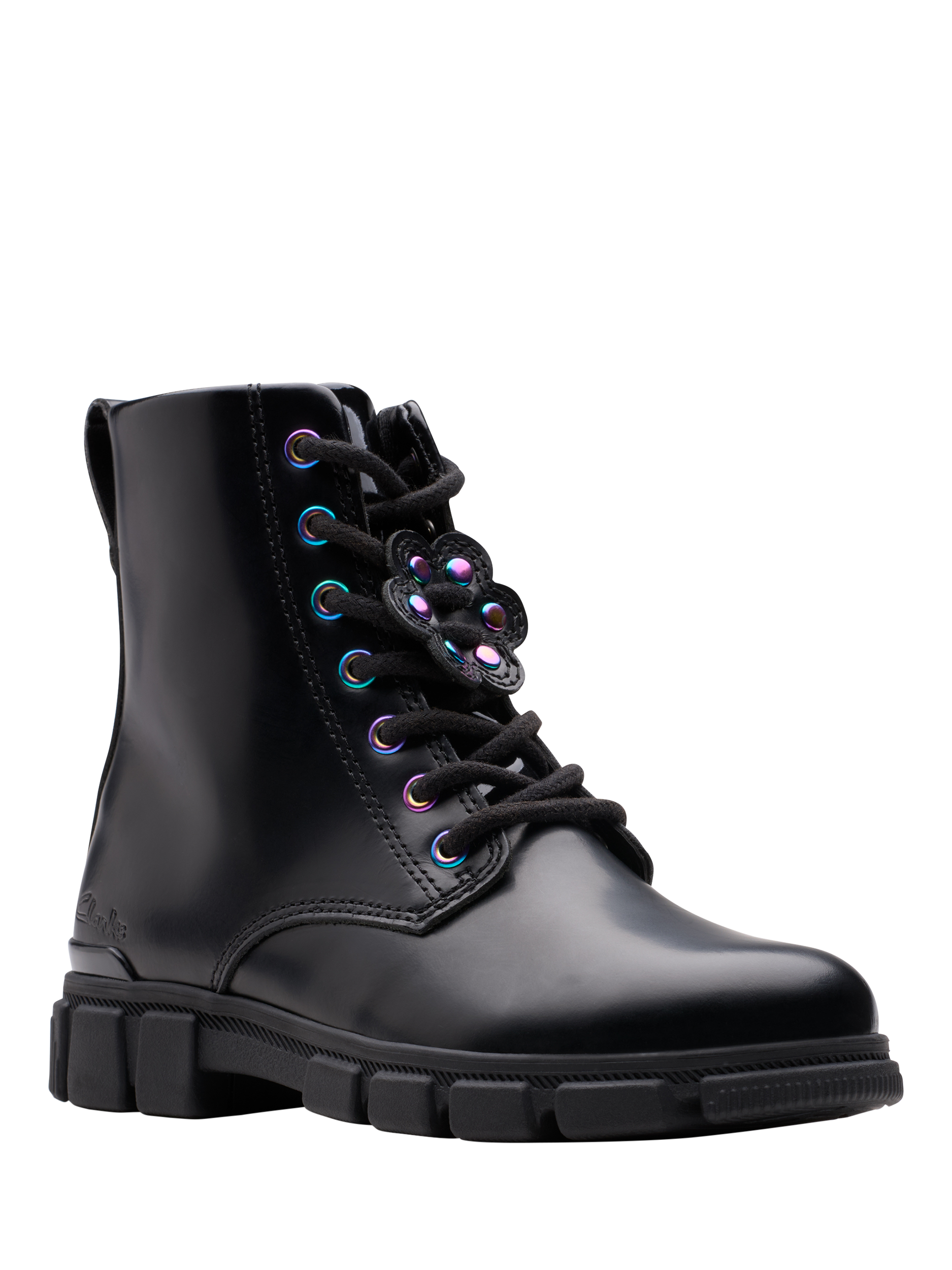 Product image 7 of 7, which shows Clarks Kids' Evyn Top Leather Lace-Up Boots, Black, 10 F Jnr
