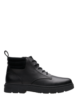 Clarks Kids' Lorcam Trail Leather Lace Up Boots, Black Leather