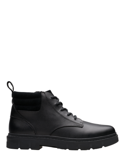 Clarks Kids' Lorcam Trail Leather Lace Up Boots, Black Leather