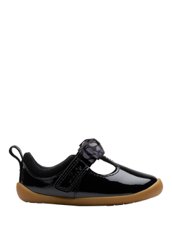 Clarks Kids' Roamer Trim T Leather Shoes, Black Patent, Black Patent
