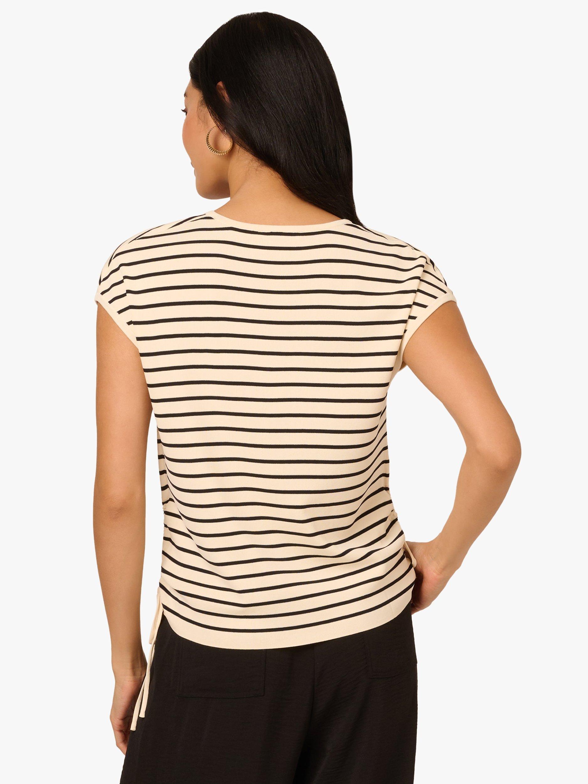Product image 2 of 7, which shows Adrianna Papell V-Neck Cap Sleeve Stretch Knit Top, Ivory/Black, L