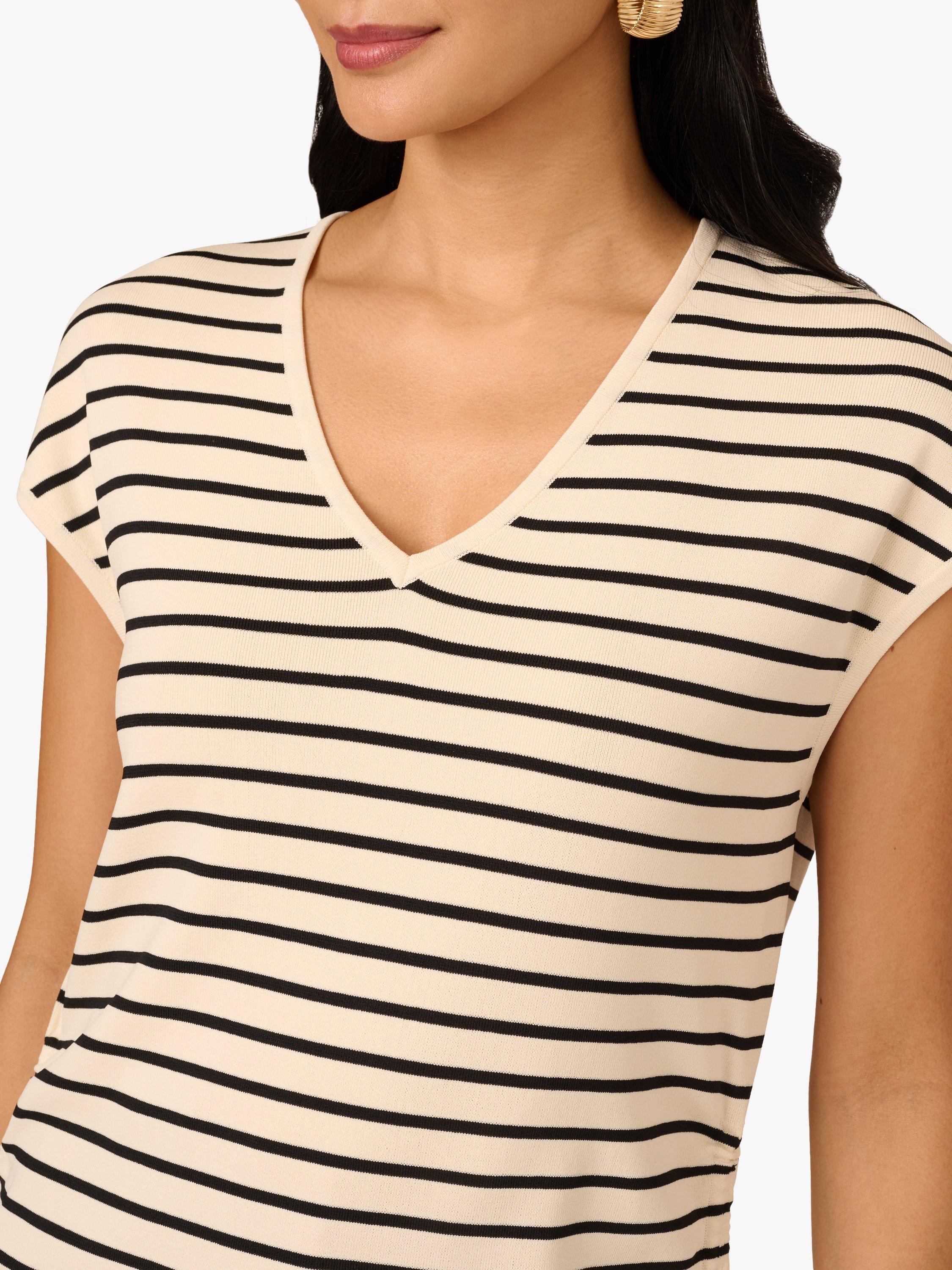 Product image 5 of 7, which shows Adrianna Papell V-Neck Cap Sleeve Stretch Knit Top, Ivory/Black, L