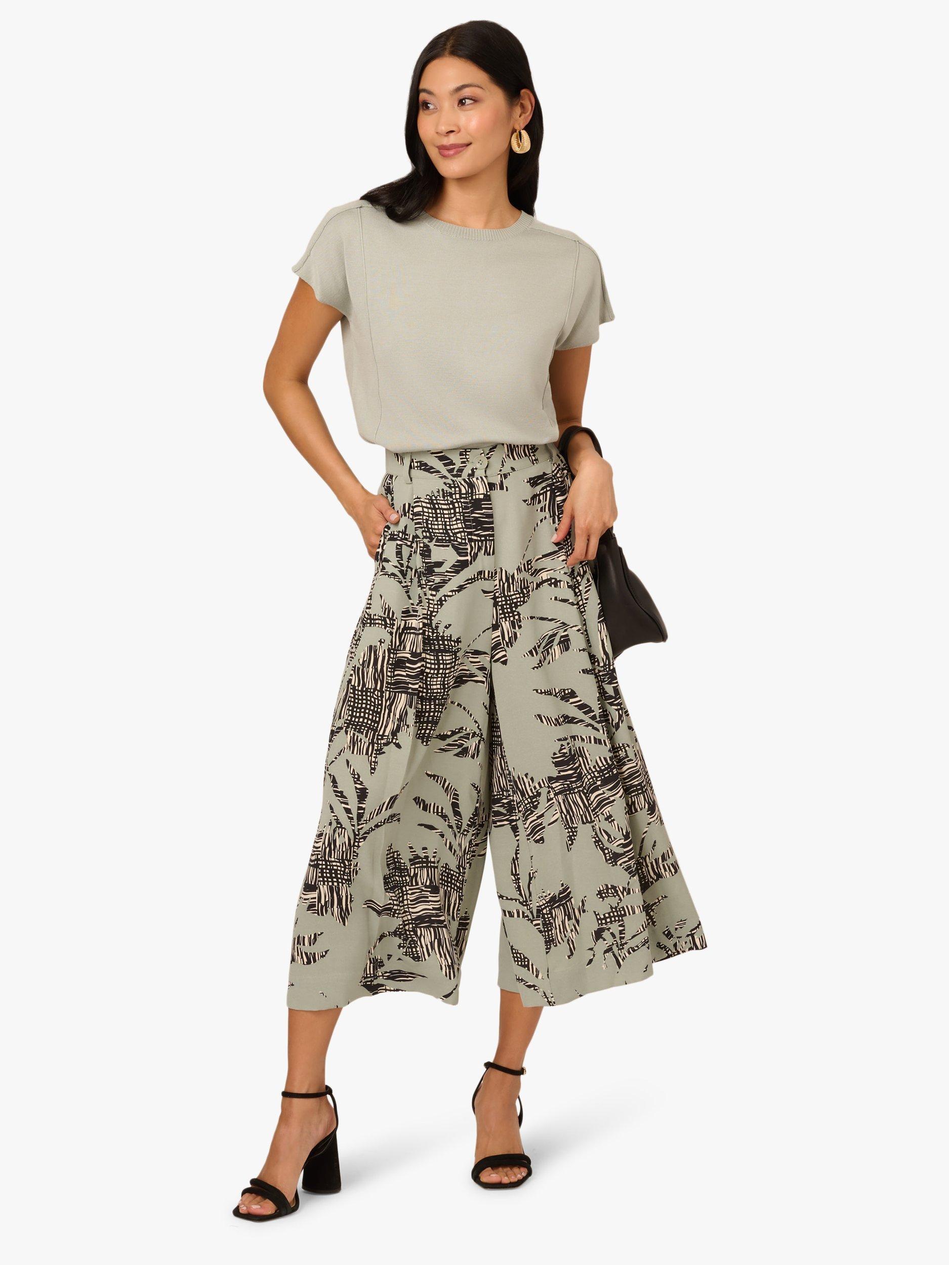 Product image 3 of 6, which shows Adrianna Papell Botanical Cropped Wide-Leg Trousers, Dusty Green, 8