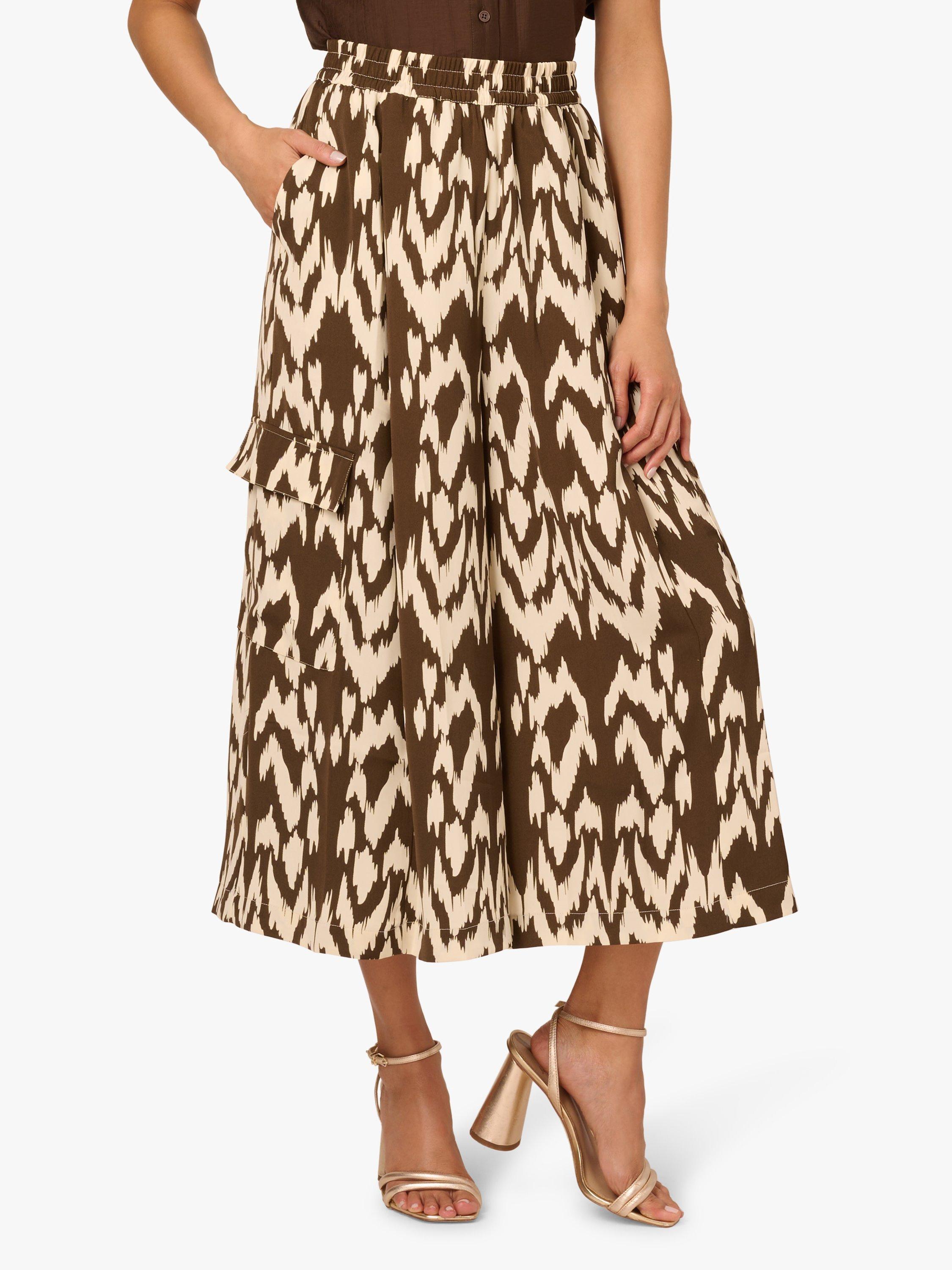 Product image 1 of 6, which shows Adrianna Papell Abstract Cropped Gaucho Cargo Trousers, Brown/Multi, L