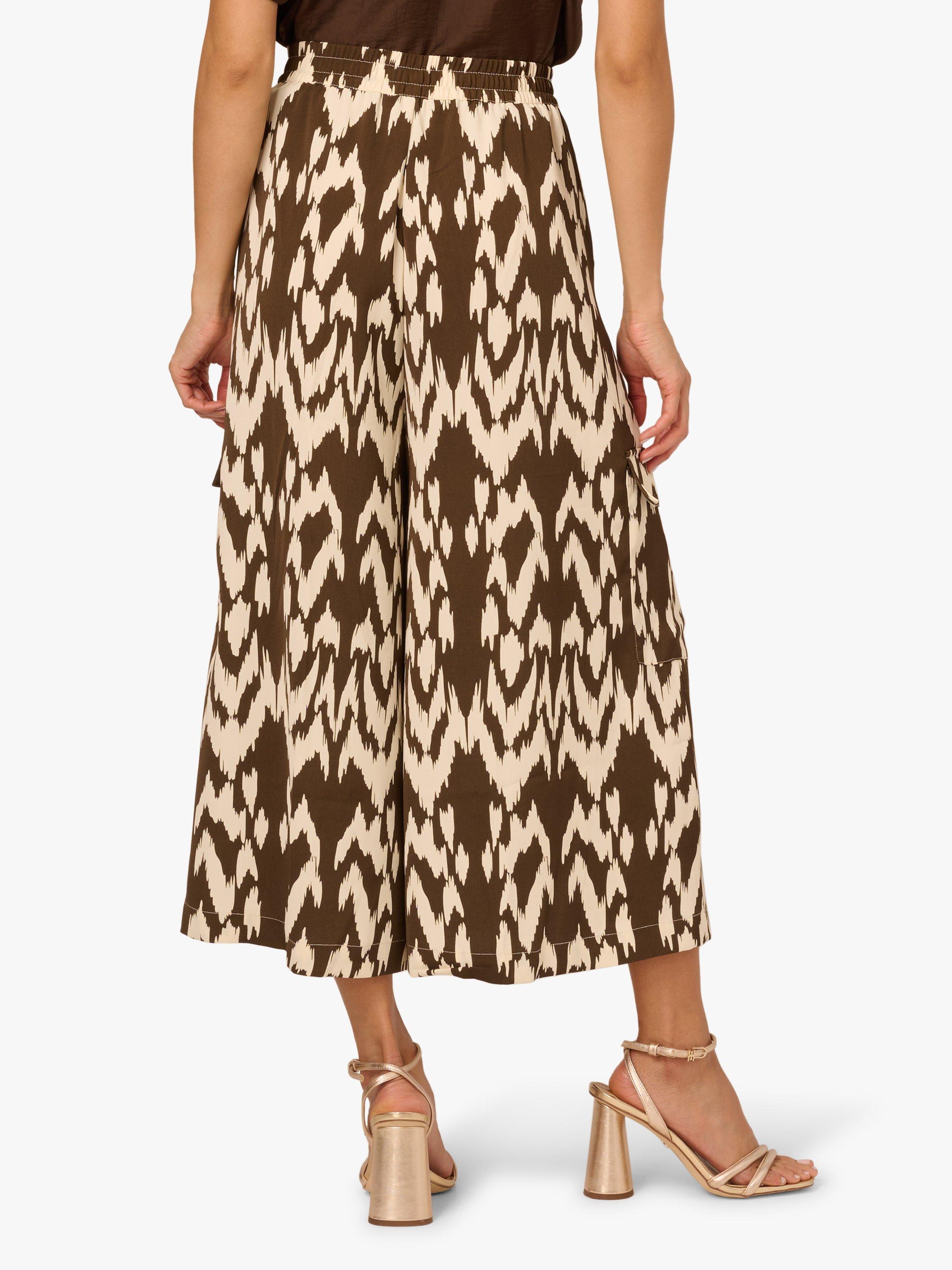 Product image 2 of 6, which shows Adrianna Papell Abstract Cropped Gaucho Cargo Trousers, Brown/Multi, L
