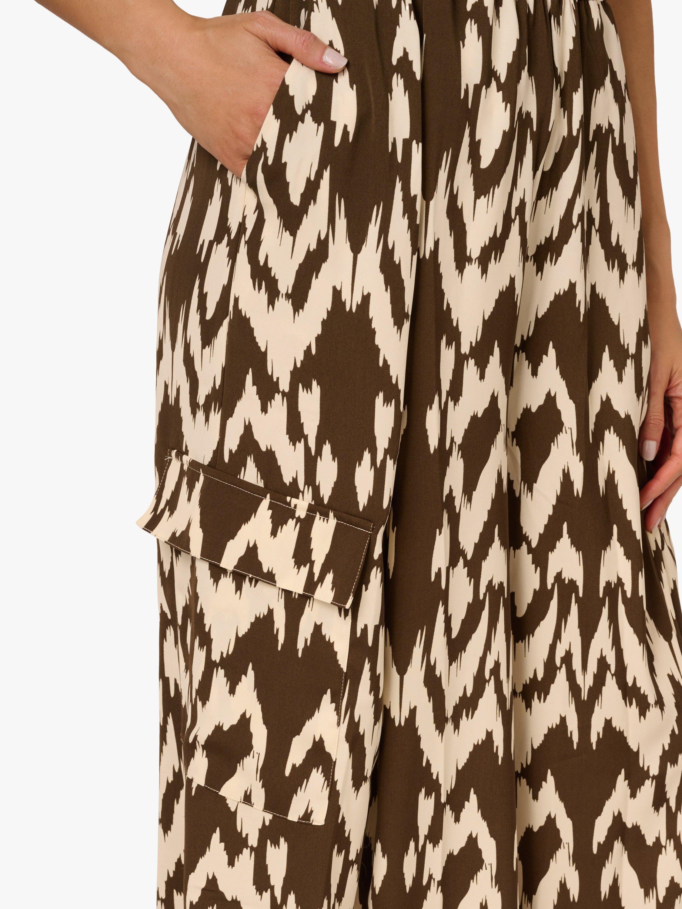 Product image 4 of 6, which shows Adrianna Papell Abstract Cropped Gaucho Cargo Trousers, Brown/Multi, L