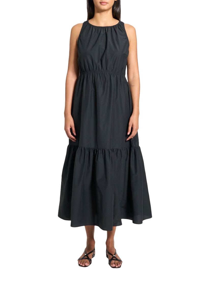 Product image 1 of 3, which shows Theory Gathered Tiers Midi Dress, Black, XS