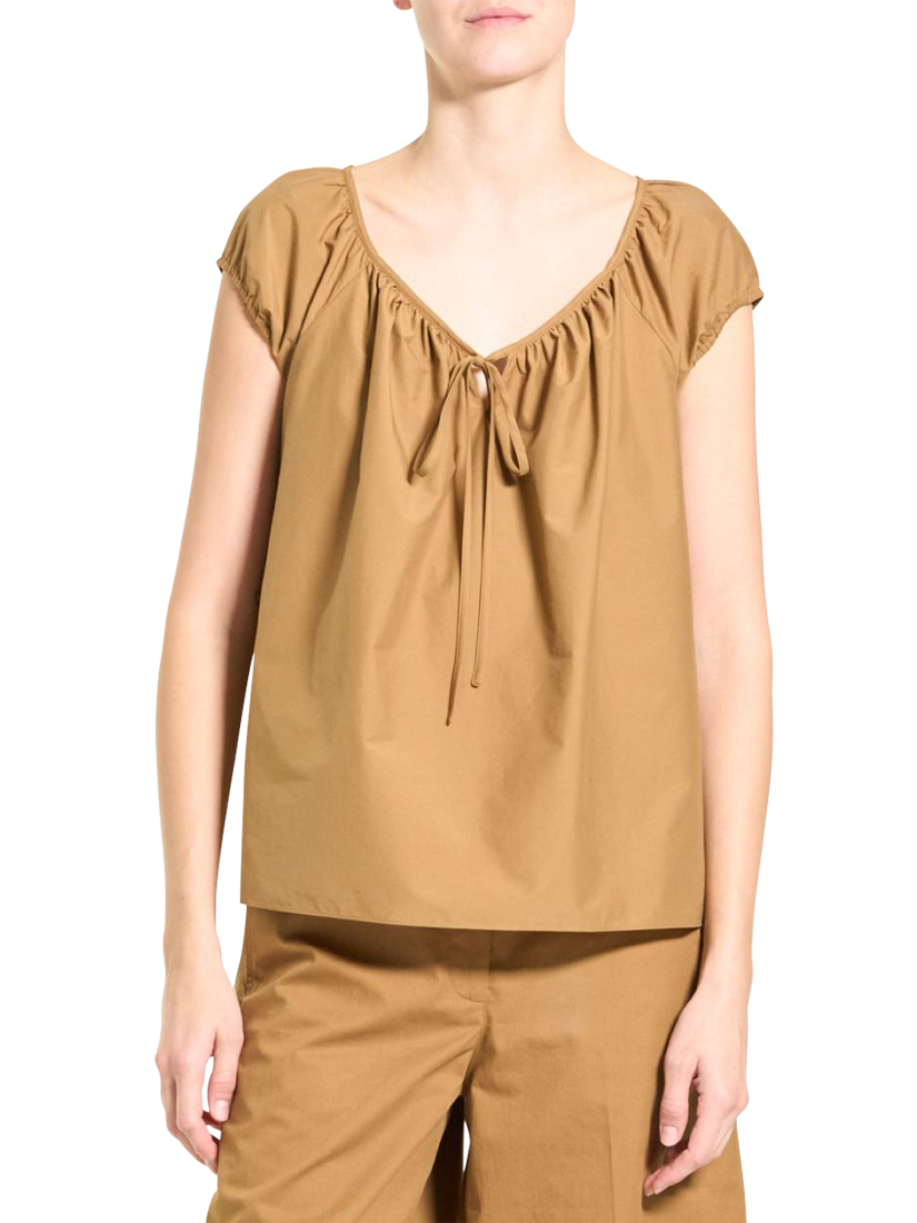 Product image 1 of 3, which shows Theory Easy Tie Neck Top, Brown, S