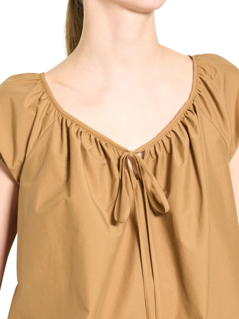 Product image 2 of 3, which shows Theory Easy Tie Neck Top, Brown, S
